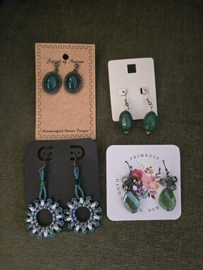 Bundle Set, 4 Pairs Green Boho Earrings